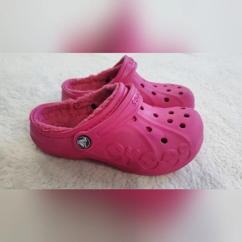 Crocs Classic Lined‎ Hot pink Girls Clogs Size 1